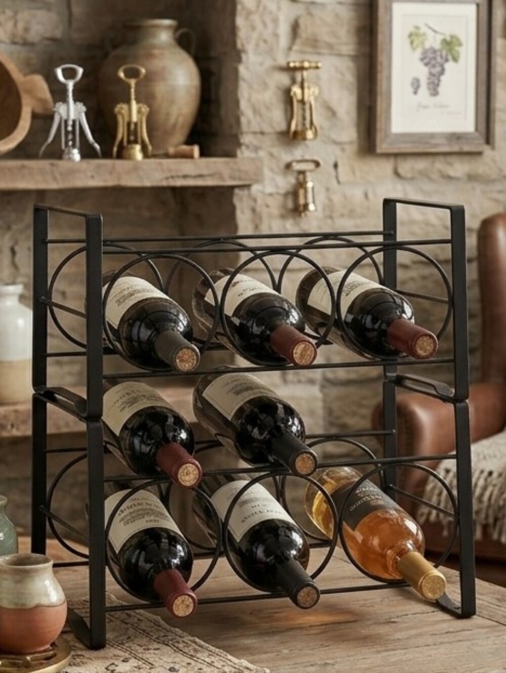 Stackable Black Metal Wine Rack - Modern Circular Design